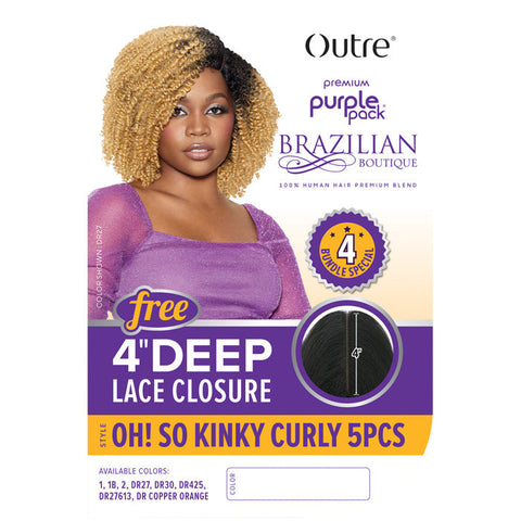 Outre Purple Pack Brazilian Boutique 100% Human Hair Blend Weave - OH SO KINKY CURLY 5 PCS + Free 4" Deep Lace Closure Outre Purple Pack Brazilian Boutique 100% Human Hair Blend Weave - OH SO KINKY CURLY 5 PCS + Free 4" Deep Lace Closure