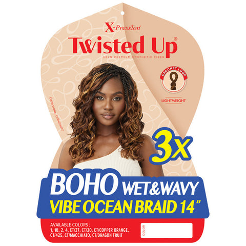 Outre X-Pression Twisted Up Pre-Loop Crochet Braid - BOHO WET&WAVY VIBE OCEAN BRAID 14 3X Outre X-Pression Twisted Up Pre-Loop Crochet Braid - BOHO WET&WAVY VIBE OCEAN BRAID 14 3X