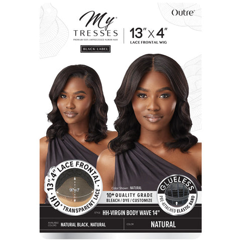 Outre My Tresses Black Label Glueless 100% Unprocessed Human Hair 13x4 HD Lace Front Wig - HH-VIRGIN BODY WAVE 14" Outre My Tresses Black Label Glueless 100% Unprocessed Human Hair 13x4 HD Lace Front Wig - HH-VIRGIN BODY WAVE 14"