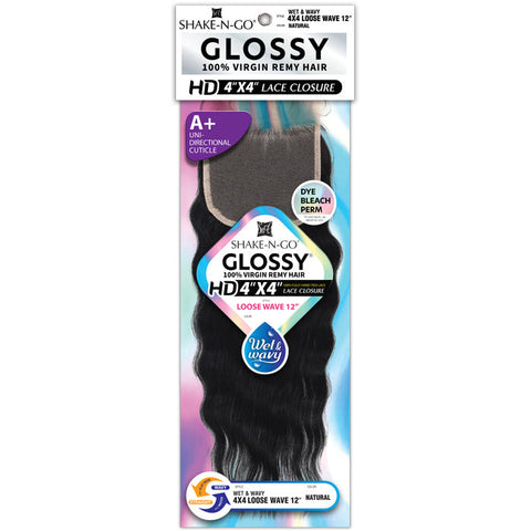 Shake N Go Glossy 100% Virgin Remy Hair A+ Wet & Wavy HD 4x4 Lace Closure - LOOSE WAVE 12" Shake N Go Glossy 100% Virgin Remy Hair A+ Wet & Wavy HD 4x4 Lace Closure - LOOSE WAVE 12"