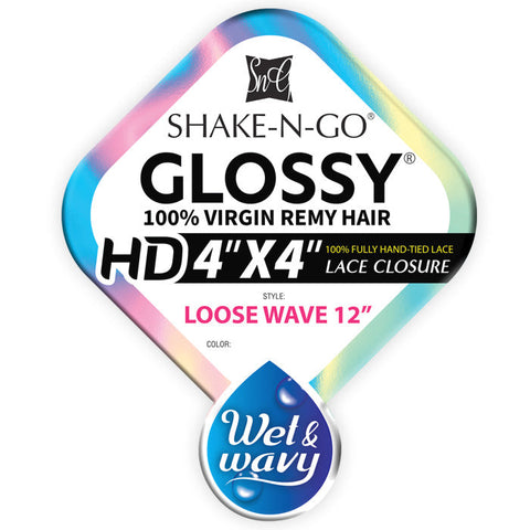 Shake N Go Glossy 100% Virgin Remy Hair A+ Wet & Wavy HD 4x4 Lace Closure - LOOSE WAVE 12" Shake N Go Glossy 100% Virgin Remy Hair A+ Wet & Wavy HD 4x4 Lace Closure - LOOSE WAVE 12"