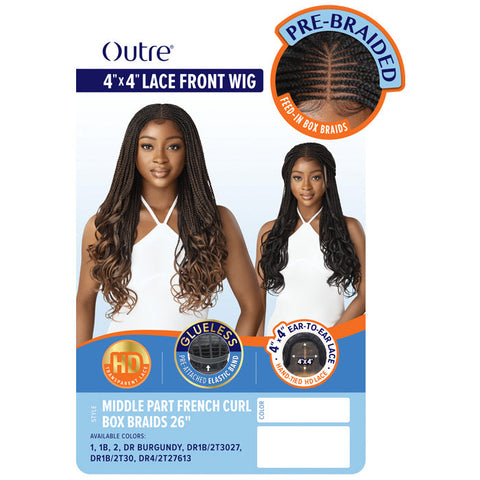 Outre Glueless Pre-Braided 4X4 HD Lace Front Wig - MIDDLE PART FRENCH CURL BOX BRAIDS 26" Outre Glueless Pre-Braided 4X4 HD Lace Front Wig - MIDDLE PART FRENCH CURL BOX BRAIDS 26"