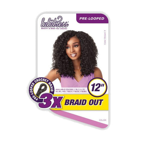 Sensationnel Lulutress Pre-Looped Crochet Braid Bundle - 3X BRAID OUT 12" Sensationnel Lulutress Pre-Looped Crochet Braid Bundle - 3X BRAID OUT 12"