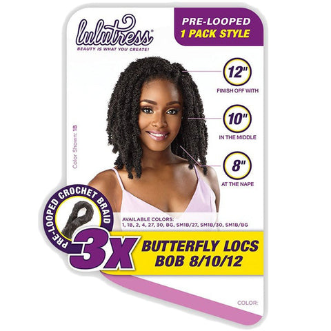 Sensationnel Lulutress Pre-Looped Crochet Braids 1 Pack Style - 3X BUTTERFLY LOCS BOB 8/10/12 Sensationnel Lulutress Pre-Looped Crochet Braids 1 Pack Style - 3X BUTTERFLY LOCS BOB 8/10/12