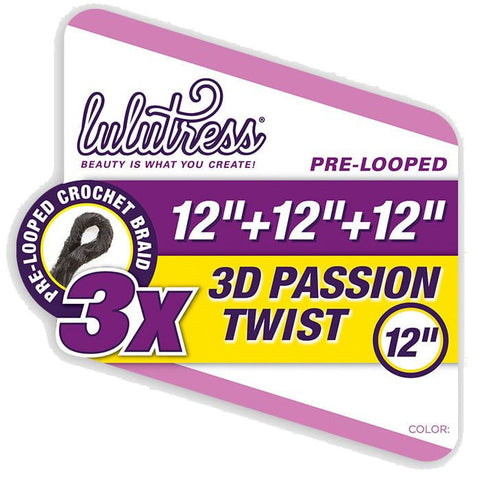 Sensationnel Lulutress Pre-Looped Crochet Braids - 3X PASSION TWIST 12" Sensationnel Lulutress Pre-Looped Crochet Braids - 3X PASSION TWIST 12"