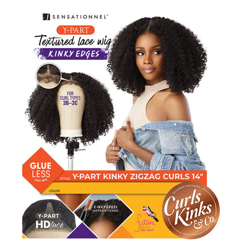 Sensationnel Curls Kinks Textured Lace Kinky Edges Glueless Y-Part HD Lace Front Wig - KINKY ZIGZAG CURLS 14"