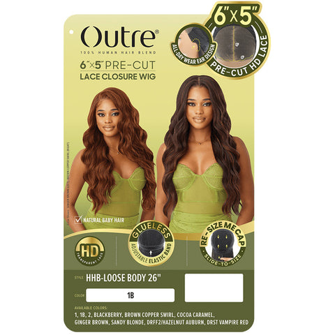 Outre Glueless 6x5 Pre-Cut Lace Closure Wig - HHB-LOOSE BODY 26" - 100% Human Hair Blend