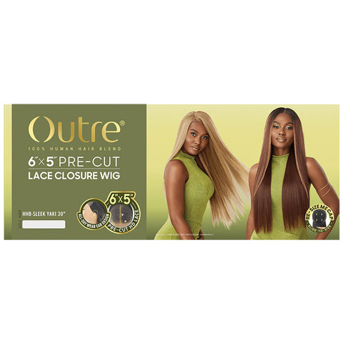 Outre Glueless 6x5 Pre-Cut Lace Closure Wig - HHB-SLEEK YAKI 30" - 100% Human Hair Blend