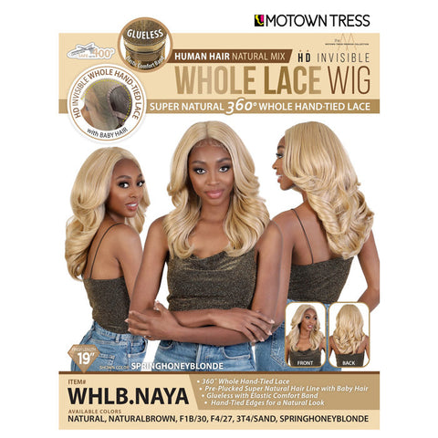 Motown Tress Glueless 360 Whole Lace HD Hand-Tied Lace Wig - WHLB.NAYA - Human Hair Blend