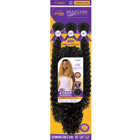 Outre Purple Pack Brazilian Boutique Human Hair Blend Weave - DOMINICAN CURL (18"/20"/22"+ 4" Deep Lace Parting Piece)