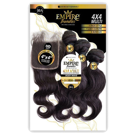 Sensationnel Empire Bundles 100% Virgin Human Hair HD Lace Closure 4X4 Multi Pack - BODY WAVE