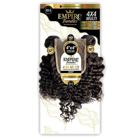 Sensationnel Empire Bundles Multi Pack 100% Human Hair Weave and 4x4 HD Lace Closure - DEEP