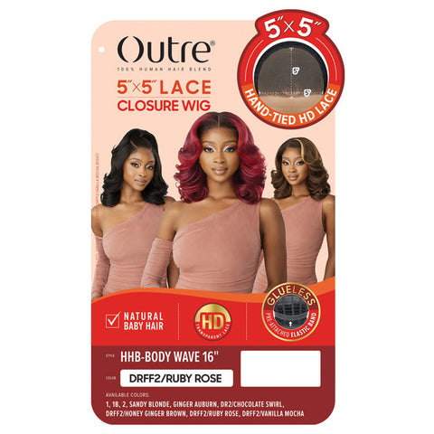 Outre Glueless Human Hair Blend 5X5 HD LACE CLOSURE WIG - HHB - BODY WAVE 16"