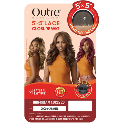 Outre 5x5 Lace Closure Wig Human Hair Blend Glueless HD Lace Front Wig - HHB-DREAM CURLS 20