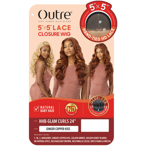 Outre 5x5 Lace Closure Wig 100% Human Hair Blend Glueless HD Lace Front Wig - HHB-GLAM CURLS 24"