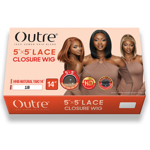 Outre Glueless Human Hair Blend 5X5 HD LACE CLOSURE WIG - HHB - NATURAL YAKI 14"