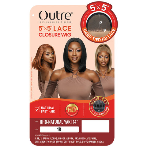 Outre Glueless Human Hair Blend 5X5 HD LACE CLOSURE WIG - HHB - NATURAL YAKI 14"