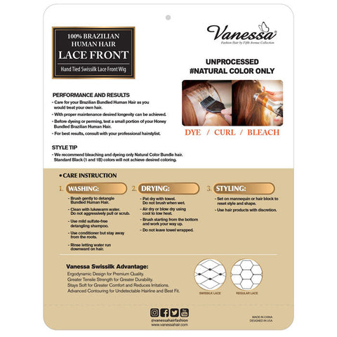 Vanessa 100% Unprocessed Human Hair Swissilk Lace Front Wig - THH STR 24-26