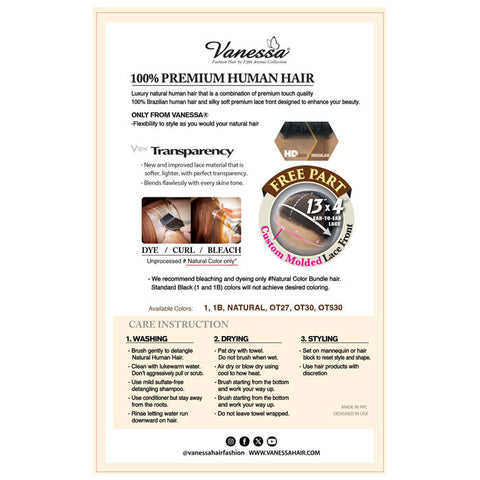 Vanessa Glueless 100% Premium Brazilian Human Hair 13x4 HD Lace Front Part - H134 LORY