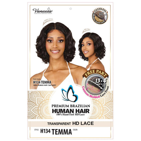 Vanessa Premium Brazilian Glueless Human Hair 13x4 HD Lace Front Wig - H134 TEMMA - 100% Hand-Tied