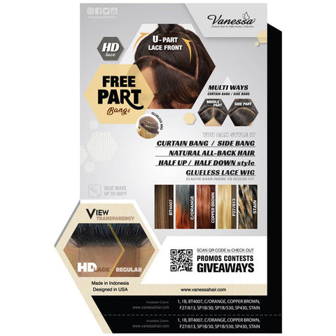 Vanessa View Glueless U-Part HD Lace Front Wig - VIEW U-BANG STR