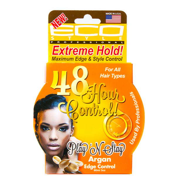 Eco Style 48 Hour Argan Edge Control Gel Play N Stay Extreme Hold 3oz