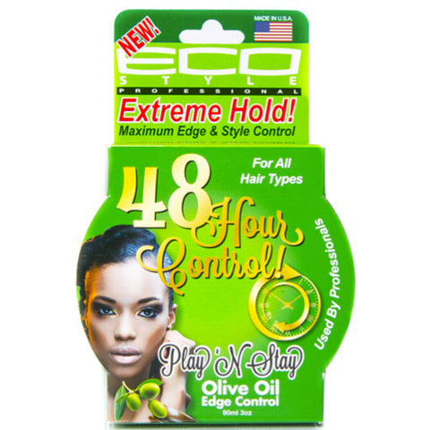 Eco Style 48 Hour Olive Oil Edge Control Gel Play N Stay Extreme Hold 3oz