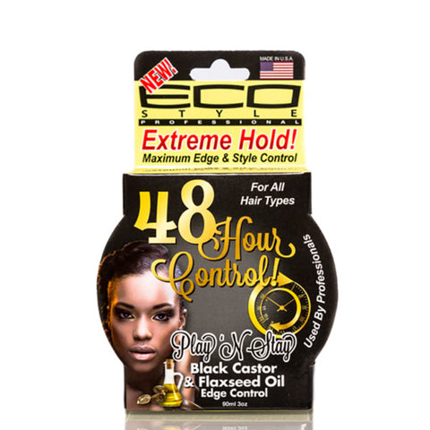 Eco Style Play'n Stay 48 Hour Control Black Castor & Flaxseed Oil Edge Control Gel 3oz
